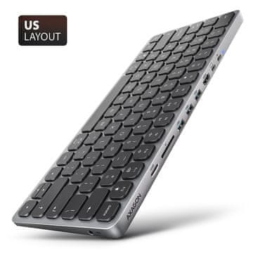 slomart AXAGON HMC-KB-US USB-C hub 9v1, HDMI 4K/60Hz, PD 100W, SD/microSD, US layout
