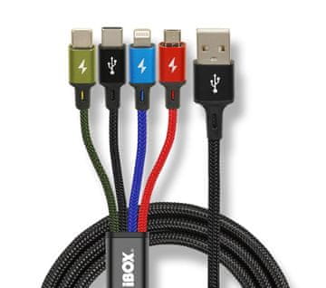 slomart I-BOX IKUM4W1 polnilni kabel 4v1, 1.2m, USB-C/MicroUSB/Lightning, črn
