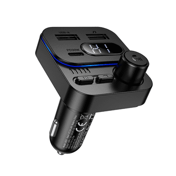 Borofone BC61 Ocean FM Bluetooth oddajnik MP3, 2× USB + USB-C PD 45W, črn