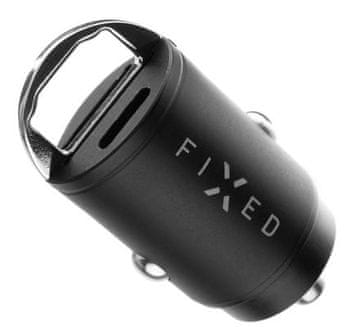 FIXED Avtomobilski adapter USB-C PD, USB QC 3.0, 30W - črn