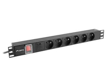 slomart Lanberg PDU 19" 1U napajalna letev, 6x 230V, 16A, 2m kabel, črna