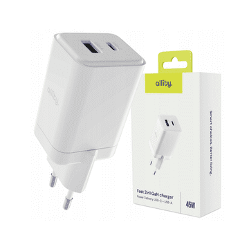 Allity ATC-01 GaN polnilec, 45W, Quick Charge, bel