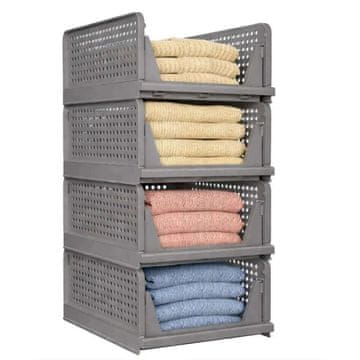 KJB Stackable Folding Wardrobe Storage Boxes with Pull-Out Drawers ES-GRAY-4PCS / france