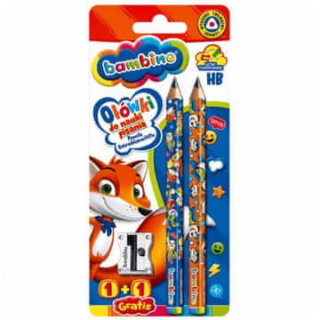 slomart Pisala BAMBINO JUMBO, trikotna, za učenje pisanja, 2 kom + šilček
