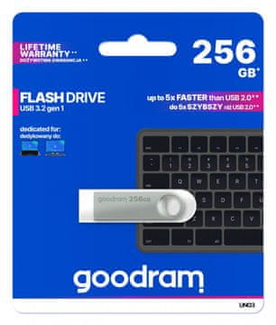 slomart GOODRAM UNO3 USB ključek 256GB, USB 3.2 Gen 1, srebrn
