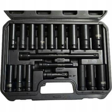 shumee Komplet udarnih nastavkov 1/2” 10-24 mm Cr-Mo + podaljški 18 kosov.