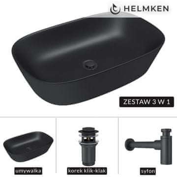 shumee Helmken 39360001 Umivalnik za vgradnjo (60x38) črne barve + mat črn sifon + mat črn klik-klak čep