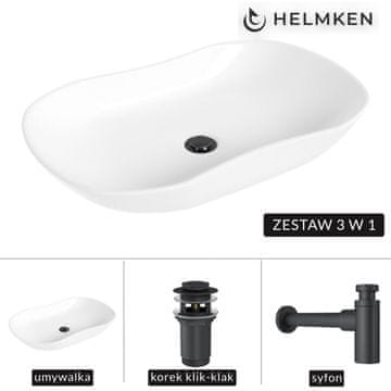 shumee Helmken 57066000 Umivalnik za vgradnjo (66x41) bel + mat črn sifon + mat črn klik-klak čep