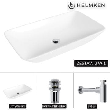 shumee Helmken 88670000 Umivalnik za vgradnjo (70x40) bel + kromiran sifon + kromiran klik-klak čep