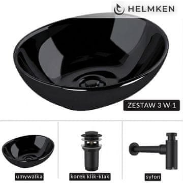 shumee Helmken 65241001 Umivalnik za vgradnjo (41x34) črne barve + mat črn sifon + mat črn klik-klak čep