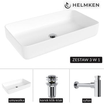shumee Helmken 48760000 (60x34) Bel umivalnik za pult + kromiran sifon + kromiran klik-klak čep