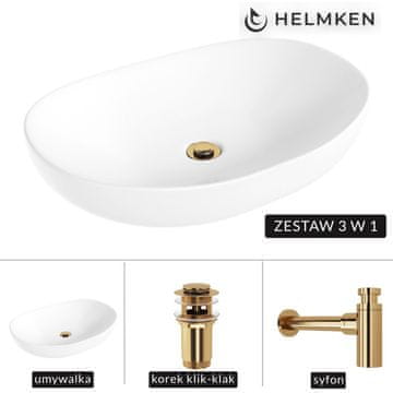 shumee Helmken 50263000 Umivalnik za vgradnjo (63x42) Bel + Zlat sifon + Zlat klik-klak čep
