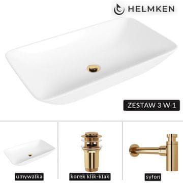 shumee Helmken 88670000 Umivalnik za pult (70x40) bel + zlat sifon + zlat klik-klak čep