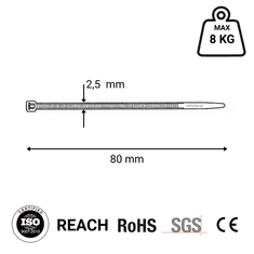 shumee Kabelske vezice Kabelske vezice Bele UV kabelske vezice 2,5 x 80 mm 100 kosov.