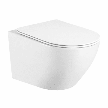 shumee Interno viseča straniščna školjka brez roba 49 cm z desko brez roba, bela
