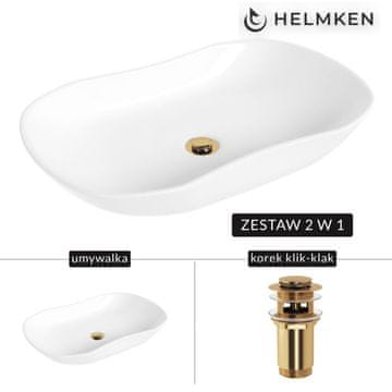 shumee Helmken 57066000 Umivalnik za pult (66x41) bel + zlat klik-klak čep