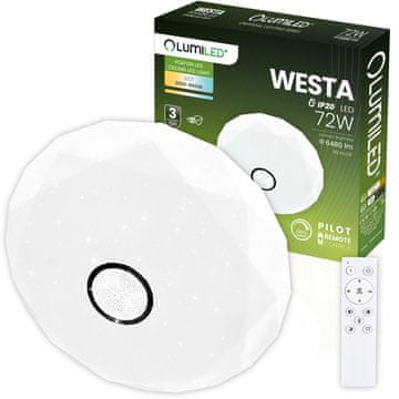 LUMILED LED stropna svetilka, nadometna, Westa, 72W, CCT, bela, okrogla, 50 cm + daljinski upravljalnik