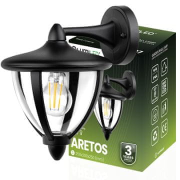 LUMILED ARETOS Zunanja vrtna stenska svetilka E27 LED fasadna svetilka črne barve