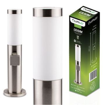 LUMILED Zunanja vrtna svetilka E27 steber iz nerjavečega jekla 45 cm z vtičnico 230 V Lilium