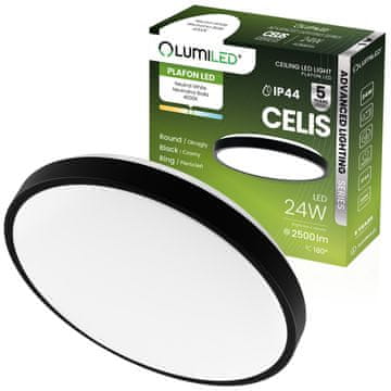 LUMILED Stropna svetilka LED nadgradna 24W 4000K CELIS okrogla IP44 črna obročasta ALS