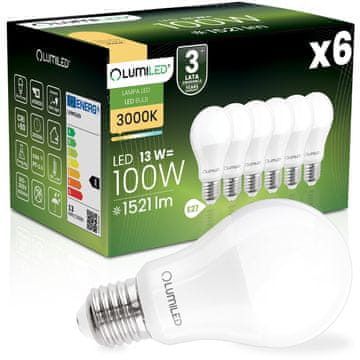 LUMILED 6x LED žarnica E27 A60 13W = 100W 1521lm 3000K Topla svetloba 260°