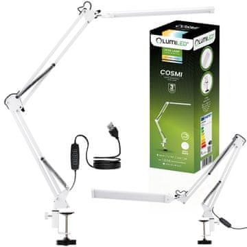 LUMILED COSMI 8W CCT USB zatemnljiva LED namizna svetilka, bela z osvetljenim grlom