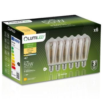 LUMILED 6x LED žarnica E27 Edison ST64 6W = 50W 660lm 2200K Topla 360° DIMLJENA ŽARNICA