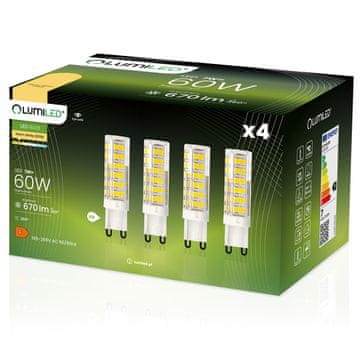 LUMILED 4x G9 LED kapsulna žarnica 7W = 60W 670lm 3000K topla 360°