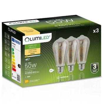 LUMILED Komplet 3x LED žarnic EDISON E27 ST64 6W = 50W 420lm 2200K topla 360° filamentna žarnica Smokey