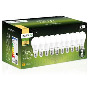 LUMILED 10x LED žarnica E27 A60 13W = 100W 1521lm 3000K Topla svetloba 260°