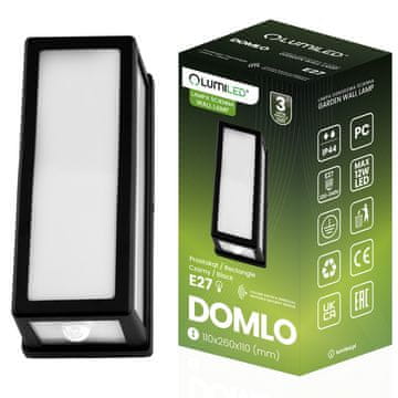 LUMILED Vrtna svetilka E27 Pravokotna fasadna stenska svetilka s senzorjem gibanja DOMLO