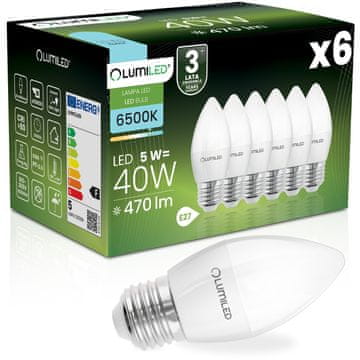 LUMILED 6x LED žarnica E27 svečka B35 5W = 40W 470lm 6500K hladno svetilo 180°