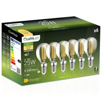 LUMILED 6x LED žarnica E14 krogla P45 2W = 25W 249lm 3000K topla 360° žarnica z žarilno nitko