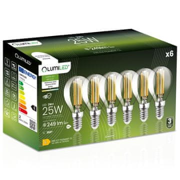 LUMILED 6x LED žarnica E14 krogla P45 2W = 25W 249lm 4000K nevtralna 360° žarnica z žarilno nitko