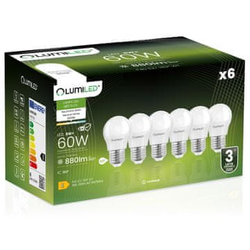 LUMILED 6x LED žarnica E27 krogla P45 8W = 60W 880lm 4000K nevtralna 180°