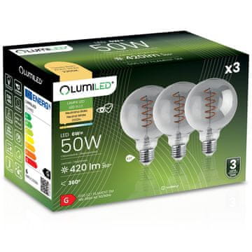 LUMILED 3x LED žarnica E27 krogla G95 6W = 50W dekorativna 360°