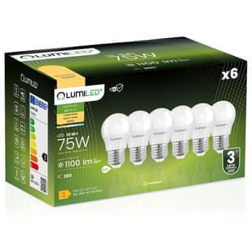 LUMILED 6x LED žarnica E27 krogla P45 10W = 75W 1100lm 3000K topla 180°