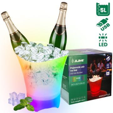 Jumi Hladilnik ledu z RGB LED lučjo, 5L, za šampanjec, VELIK