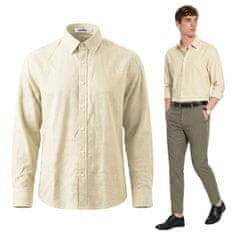 Nikcorp Moška srajca Nikcorp z dolgimi rokavi, 100% bombaž, regular fit, elegantna casual srajca za vsak dan, bež barva, velikost L, zračna in udobna za poletje ter vse letne čase, klasično zapenjanje na