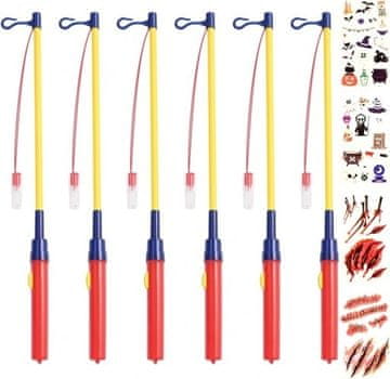 Nikcorp LED svetleče palice za otroke DIY set 6 kosov 40 cm fluorescenčne nalepke za noč čarovnic PP PCV, stikalo na ročaju, LED, baterije 2xAA (niso vključene)