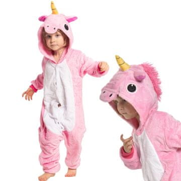 Nikcorp Otroška pižama kigurumi Nikcorp Pegaz rožnata enodelni kombinezon topel pajac s kapuco za spanje in domače prosti čas za višino 115-125 cm