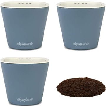 Samonavadalne cvetlične lončke Aquaphoric Fiber Soil, komplet 3 kos, modra barva, samonavadnjanje preko spodnjega rezervoarja, za zelišča in sobne rastline, okenske police