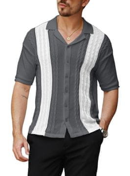 Moška polo majica Polovka Sweter Slim Fit 100% poliester siva z belimi detajli, z gumbi, zračno pleteno, odporna na gubanje, kratki rokav, velikost S
