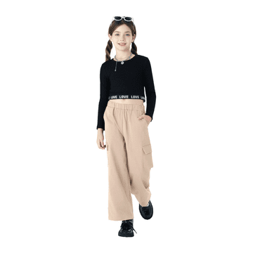 Komplet oblačil PATPAT Hip-Hop crop top in cargo hlače, črno-bež, žepi, urban streetwear, 12–13 let