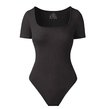 Žensko oblikovalno body Basic brezšivno s kratkim rukavom, črno S, 85% najlon 15% spandex, učinek vitkanja pasu in trebuha, športni trening in vsakdan, zapenjanje na pritiske med nogami, izrez V