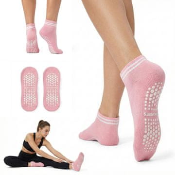 Nikcorp Nogavice za jogo, pilates in balet proti drsenju z dvojni trakovi, bombaž oblazinjen podplat non-slip, črne, velikost 35-38 EU 22-25 cm