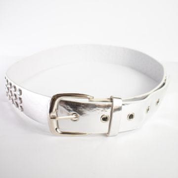 Nikcorp Ženski pás za hlače Disco Punk kovinski futuristični, srebrn Metallic Silver, dolžina 105 cm, širina 4 cm, visoko sijajni zaključek, kovinska zaponka v barvi kroma, cyber Y2K stil