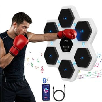 Nikcorp Pametna boksarska tarča z Bluetooth zvočnikom in LED lučmi, stenska vadbena naprava za boks, 6 stopenj hitrosti, 3 stopnje ritma, ABS material, 44x44x5 cm, baterija 2000 mAh, za otroke in odrasle