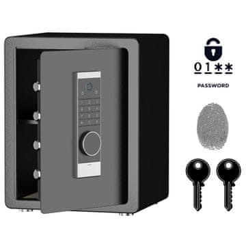 Nikcorp Biometrični sef NIKCORP OT-45-Z, 45x38x32 cm, jekleni varnostni trezor na prstni odtis, elektronsko kodo in ključ, črn, za dokumente in dragocenosti, robustna konstrukcija iz jekla Q235, 2 ključa