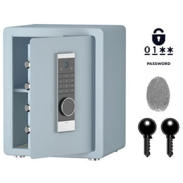 Nikcorp Biometrični sef NIKCORP OT-45-Z 45x38x32 cm, jekleni varnostni sef za dom in pisarno, prstni odtis, elektronska koda, 2 ključa, modra barva, odporno hladno valjano jeklo Q235, možnost pritrditve